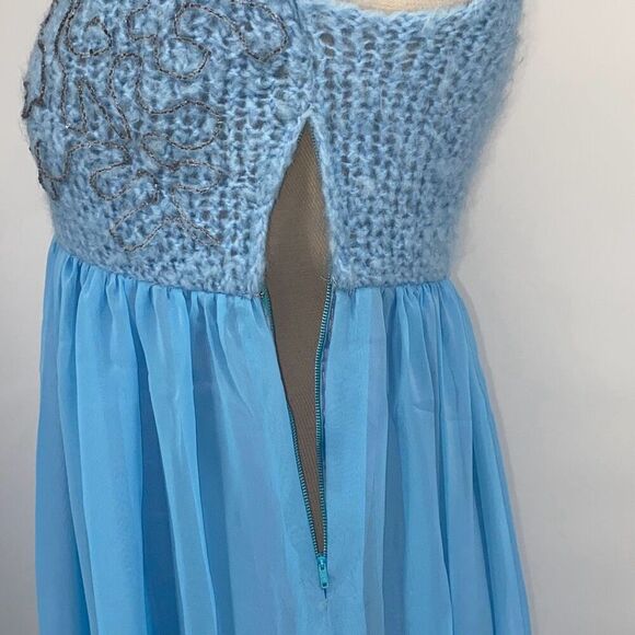 Handmade Women's Sleeveless Chiffon Crochet Knit Maxi Dress Fairy Core Blue Smal - Picture 10 of 16